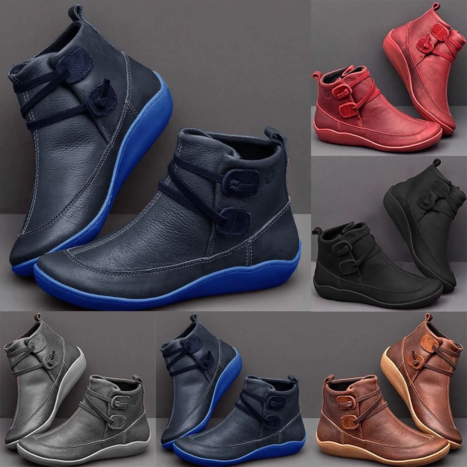 Women's Ankle Boots & Booties Wide Ankle Booties for Women Short Boots for Women Low Heel Hiking Boot Laces Men Cozy Warm Lightweight Slip on Pointed Toe Leather Casual
