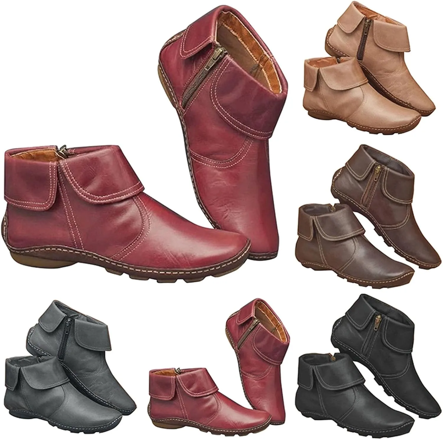 Womens Boots Ankle Brown Booties with Heel Steel Toe Boots for Women Boot Shoes for Women Cozy Warm Lightweight Cut Out Chunky Stacked Heel Slip on