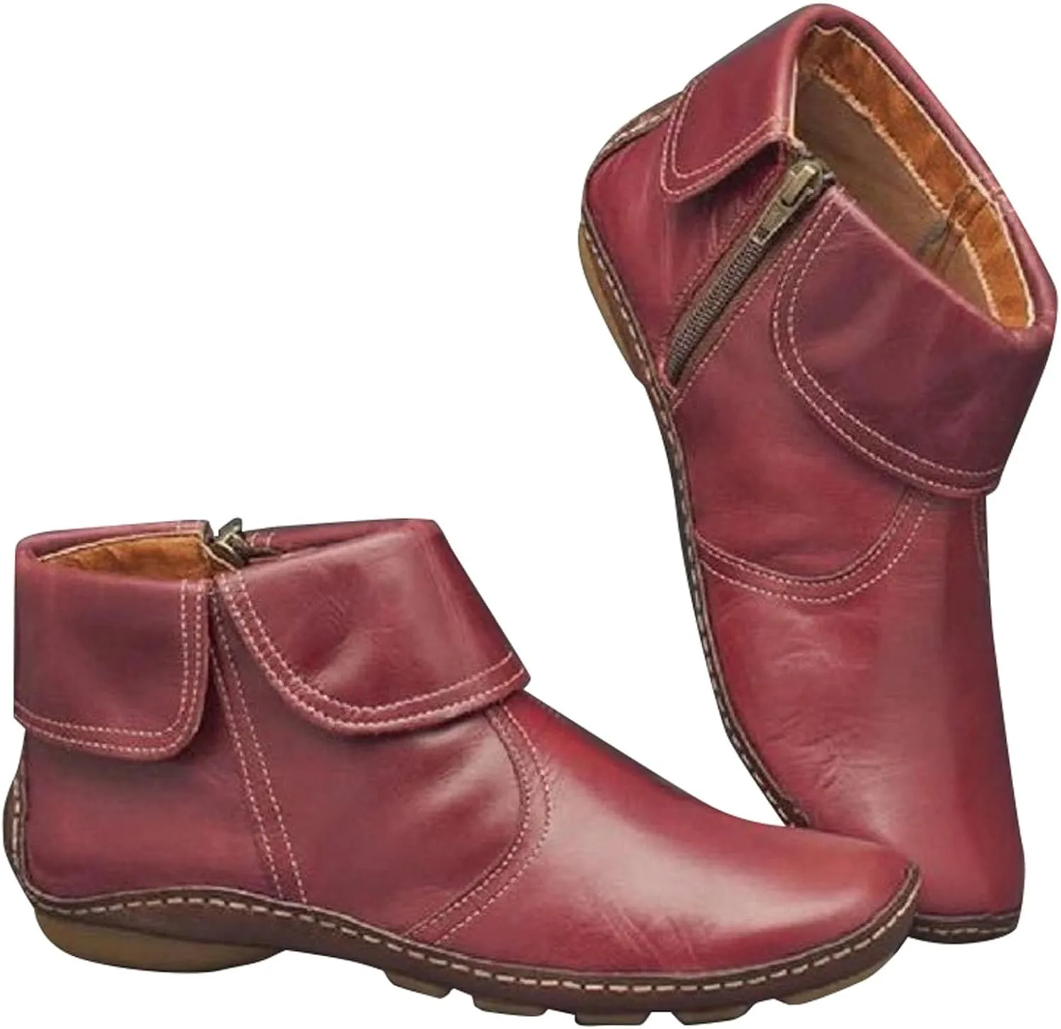 Womens Boots Ankle Brown Booties with Heel Steel Toe Boots for Women Boot Shoes for Women Cozy Warm Lightweight Cut Out Chunky Stacked Heel Slip on