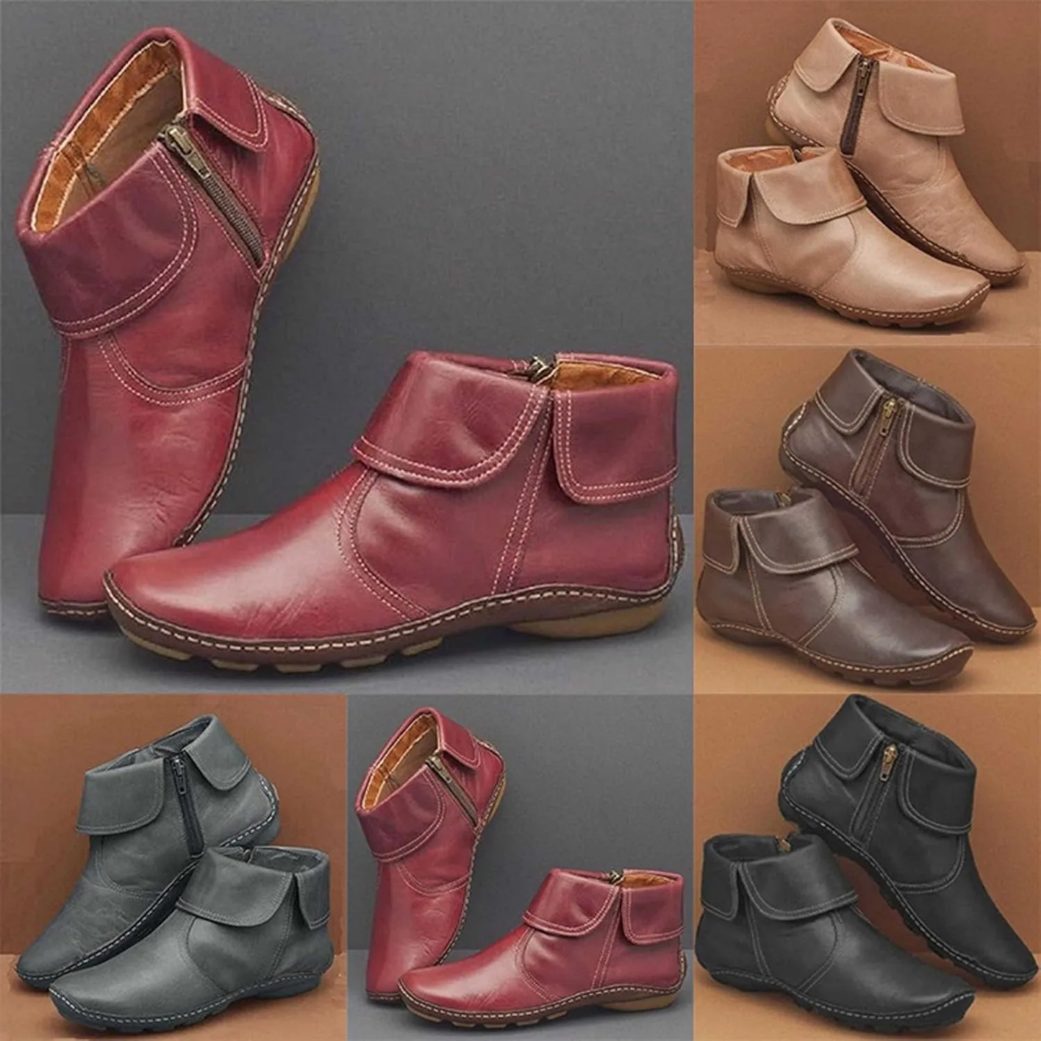 Womens Boots Ankle Brown Booties with Heel Steel Toe Boots for Women Boot Shoes for Women Cozy Warm Lightweight Cut Out Chunky Stacked Heel Slip on