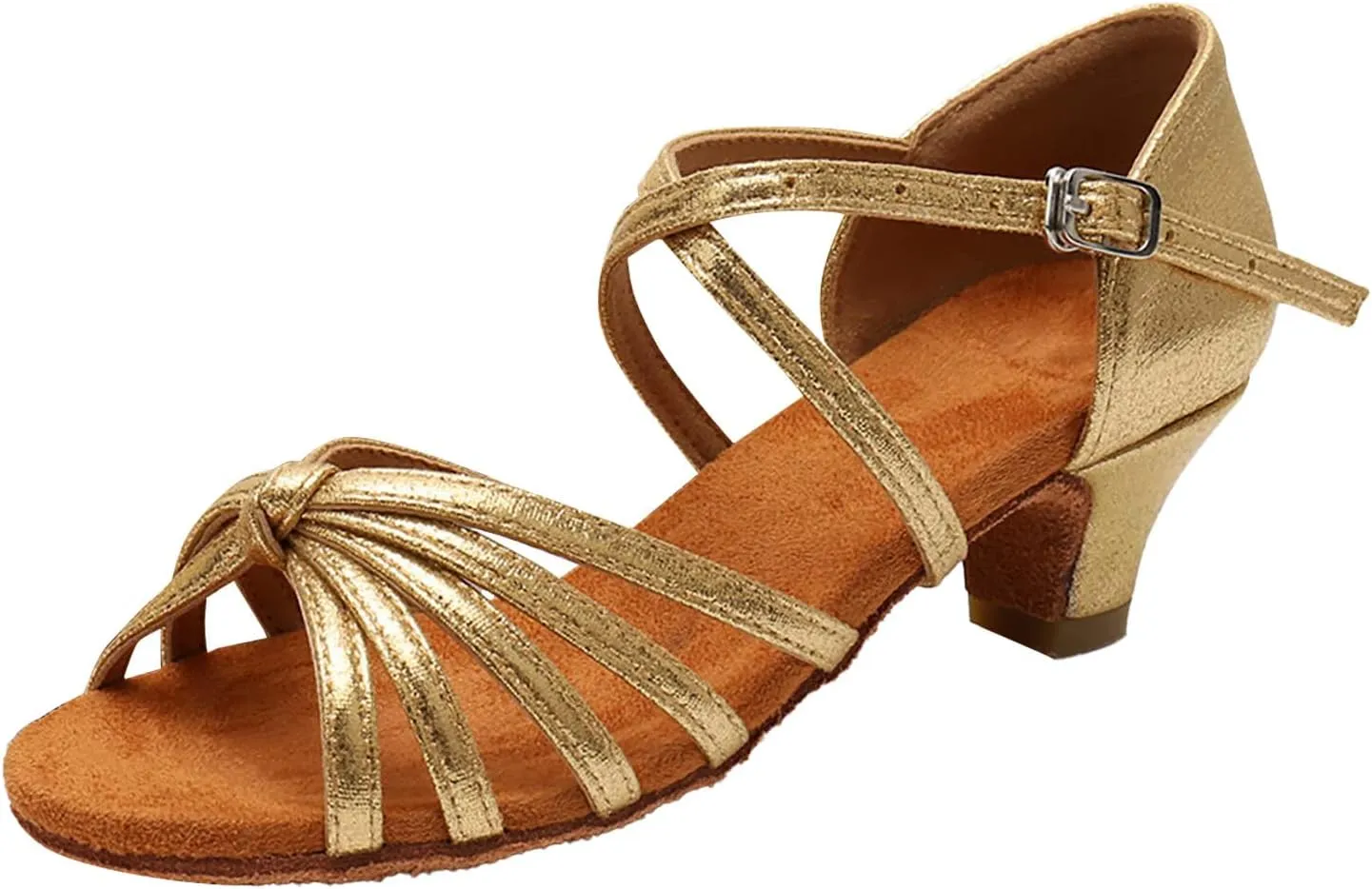 Women's Dance Shoes Ankle Strap Latin Dancing Heels Fashion Soft Sole Comfortable Ballroom Wedding Dancing (Gold, 9)