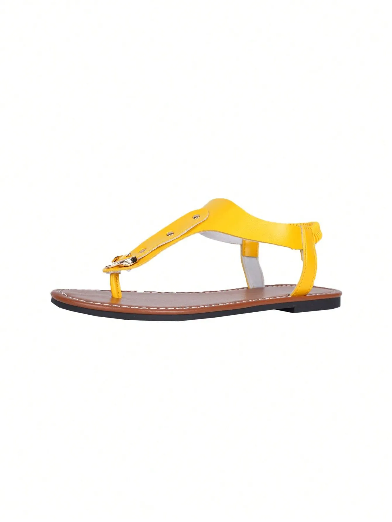 Women's Elastic Slip-On Round Toe Flat Sandals With Rivets, Hollow Out Toe Slippers, Outdoor Flat Slides