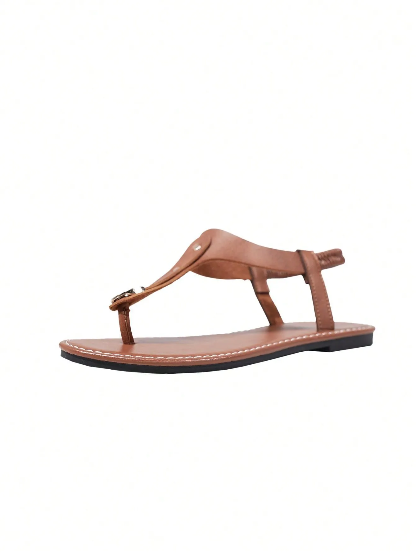 Women's Elastic Slip-On Round Toe Flat Sandals With Rivets, Hollow Out Toe Slippers, Outdoor Flat Slides
