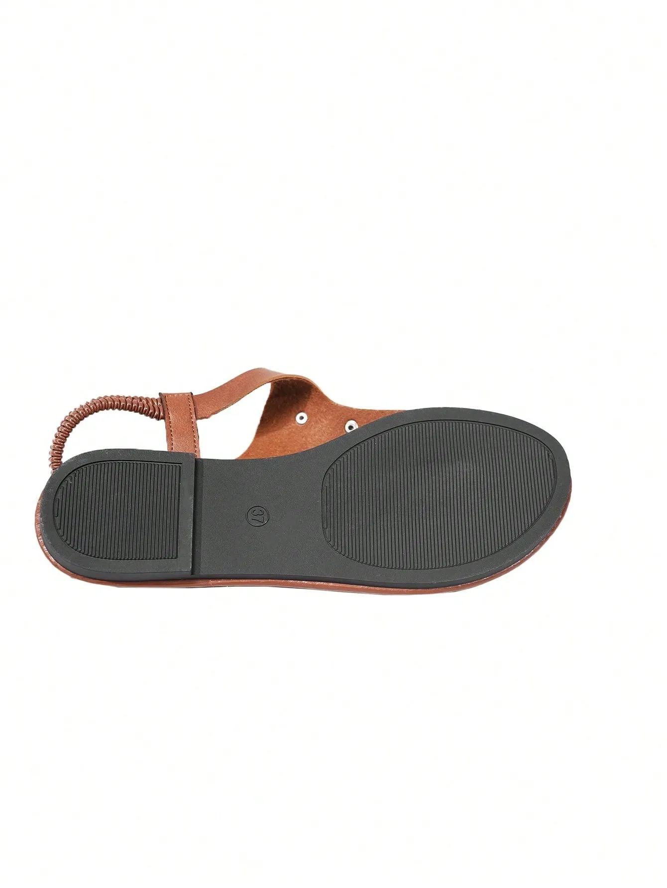 Women's Elastic Slip-On Round Toe Flat Sandals With Rivets, Hollow Out Toe Slippers, Outdoor Flat Slides