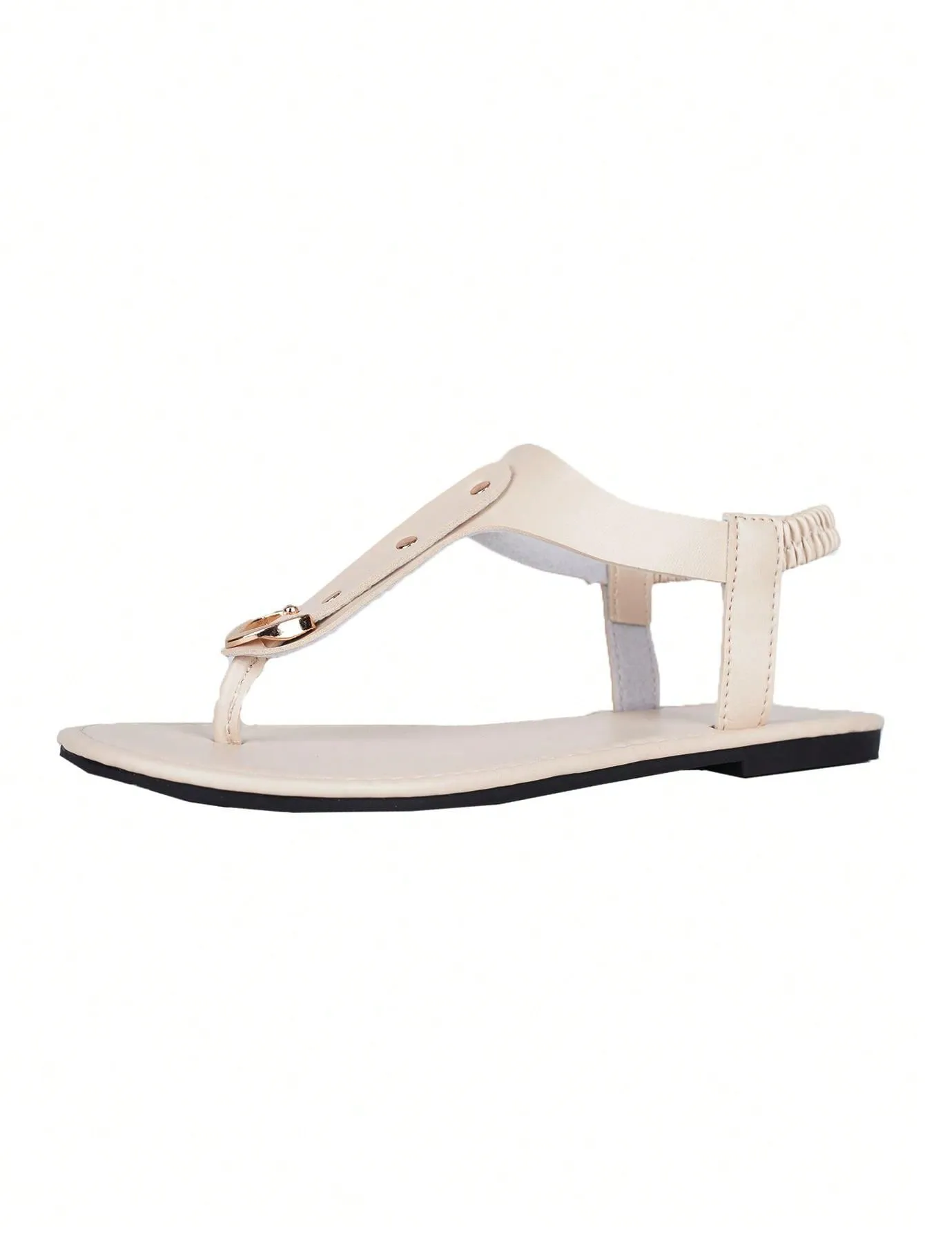 Women's Elastic Slip-On Round Toe Flat Sandals With Rivets, Hollow Out Toe Slippers, Outdoor Flat Slides