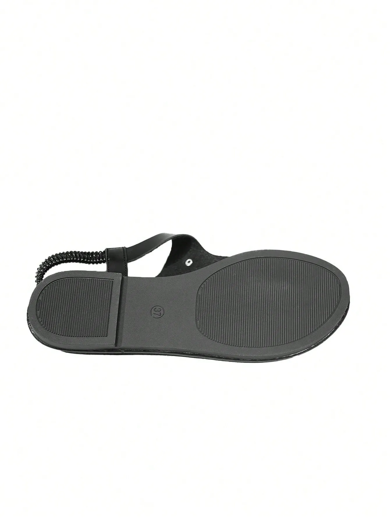 Women's Elastic Slip-On Round Toe Flat Sandals With Rivets, Hollow Out Toe Slippers, Outdoor Flat Slides