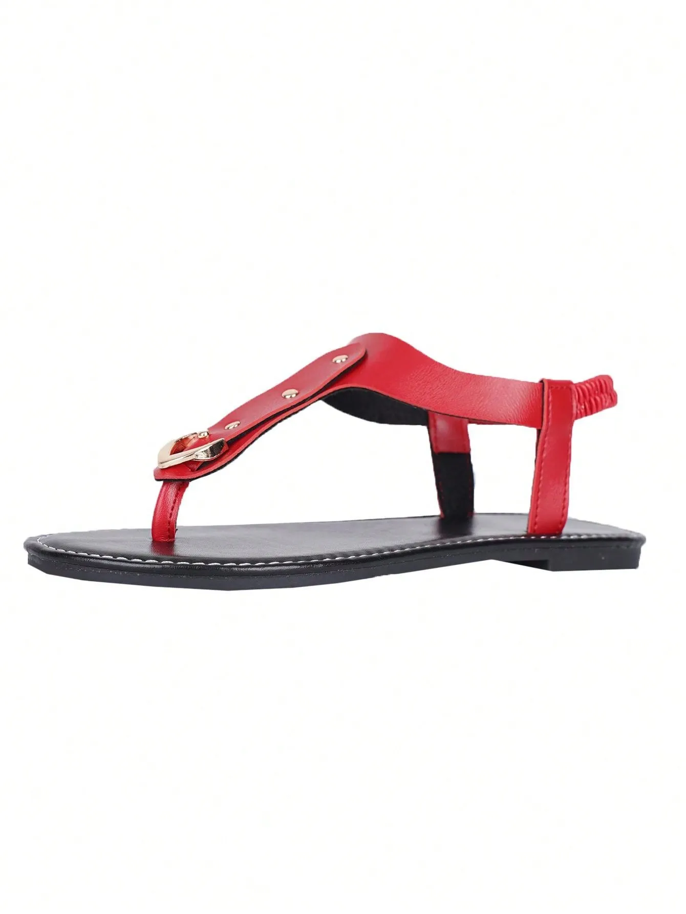 Women's Elastic Slip-On Round Toe Flat Sandals With Rivets, Hollow Out Toe Slippers, Outdoor Flat Slides