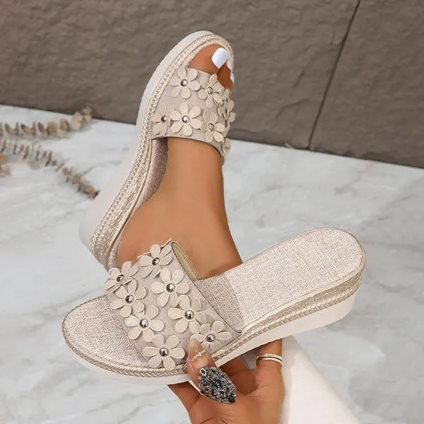 Women's Fashionable Flower Wedge Slippers 72329946S