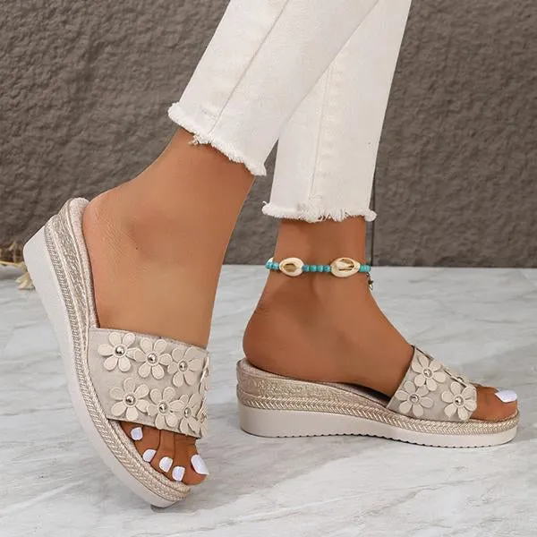 Women's Fashionable Flower Wedge Slippers 72329946S