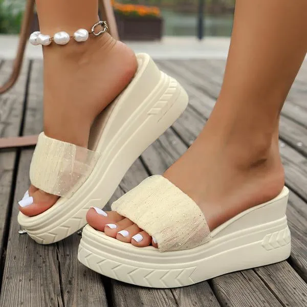 Women's Fashionable Pleated Flash Wedge Slippers 94717692S