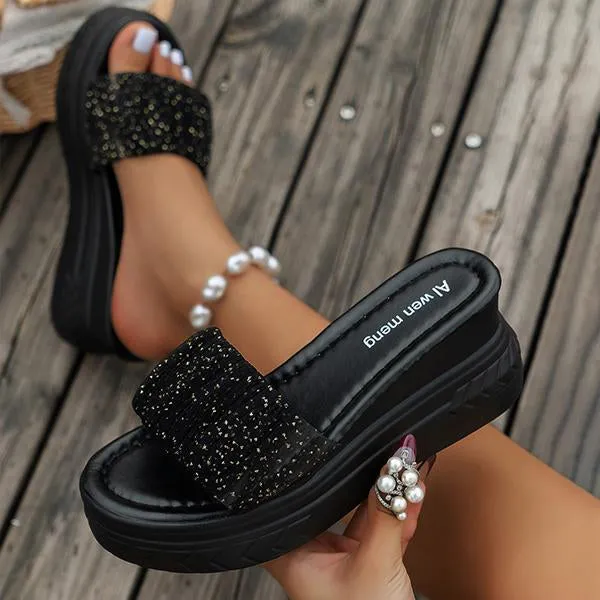 Women's Fashionable Pleated Flash Wedge Slippers 94717692S