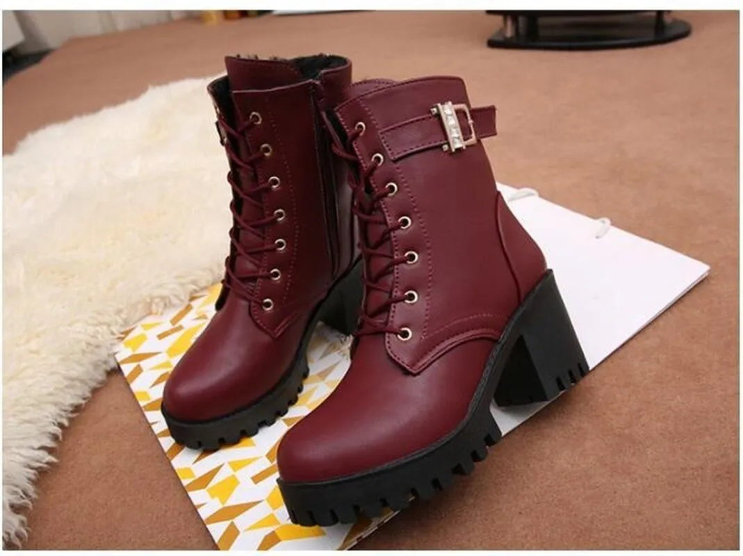 Women's High Heeled Leather Boots