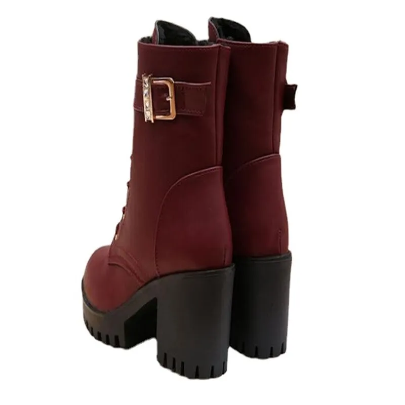 Women's High Heeled Leather Boots