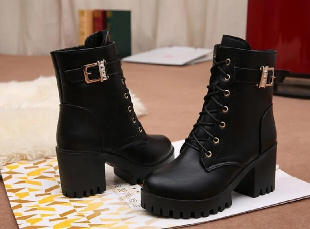 Women's High Heeled Leather Boots
