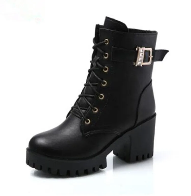 Women's High Heeled Leather Boots