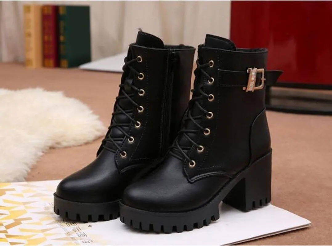 Women's High Heeled Leather Boots