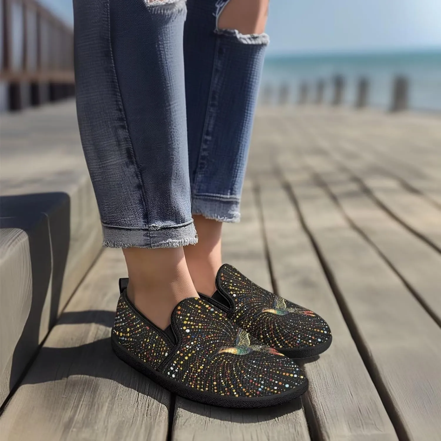Women's Mesh Flats Shoes Casual Breathable Slip On Sneakers Non-Slip Low Top Outdoor Walking Loafers