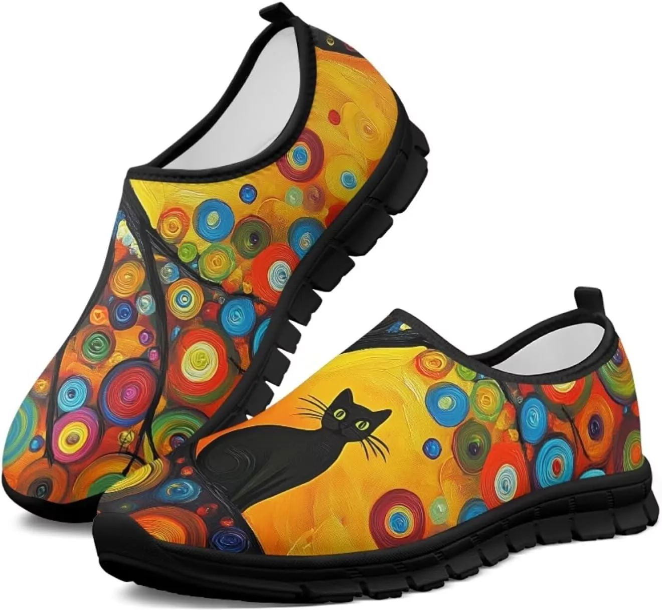 Women's Mesh Shoes Cat Print Non-Slip Athletic Sport Sneakers Soft Running Sneakers Cozy Breathable Walking Loafers for Outdoor