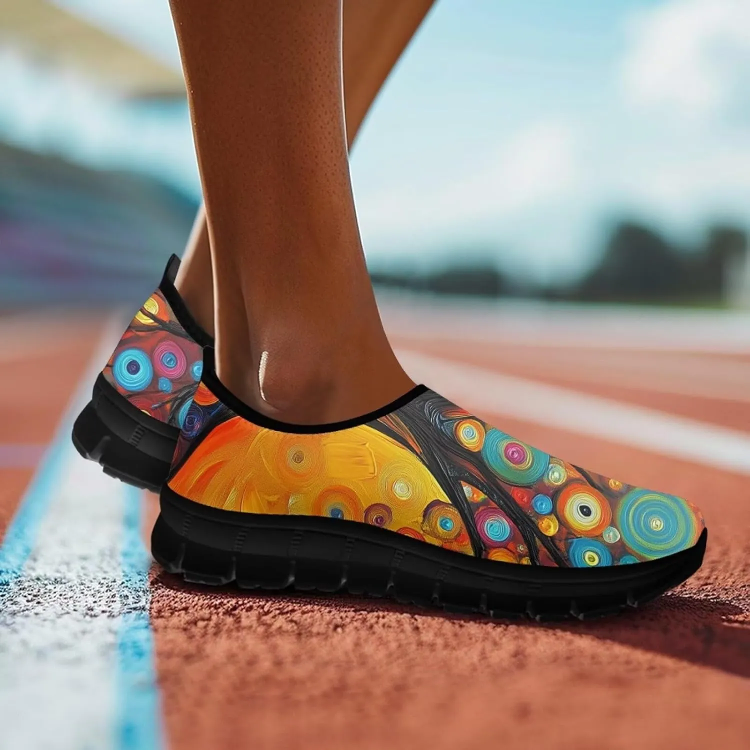Women's Mesh Shoes Cat Print Non-Slip Athletic Sport Sneakers Soft Running Sneakers Cozy Breathable Walking Loafers for Outdoor
