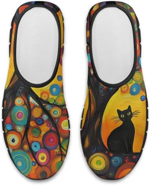 Women's Mesh Shoes Cat Print Non-Slip Athletic Sport Sneakers Soft Running Sneakers Cozy Breathable Walking Loafers for Outdoor