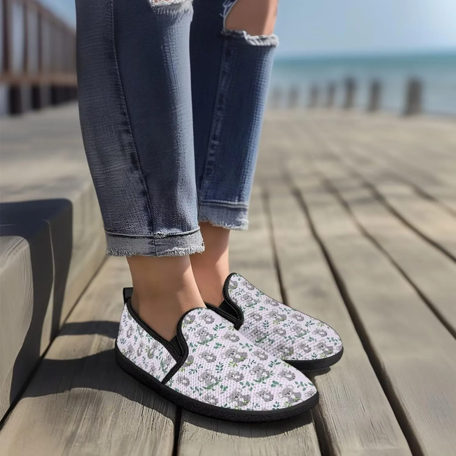 Womens Mesh Slip On Shoes Casual Breathable Low Top Flats Non-Slip Fashion Comfort Walking Work Loafers
