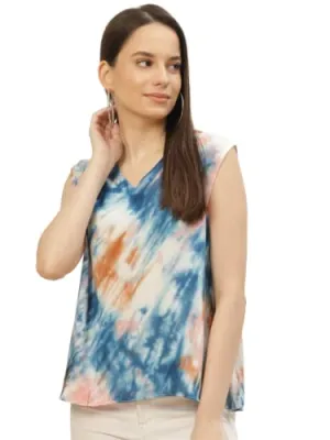Women's Multicolor Short Sleeve Tie-Dye Top