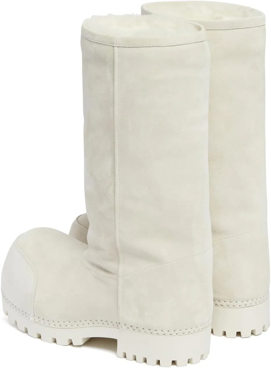 Women's Platform Snow Boots Suede Fur Hippy Mid Calf Winter Boots Classic Slip On Comfortable High Boots Chunky Trending Shoes