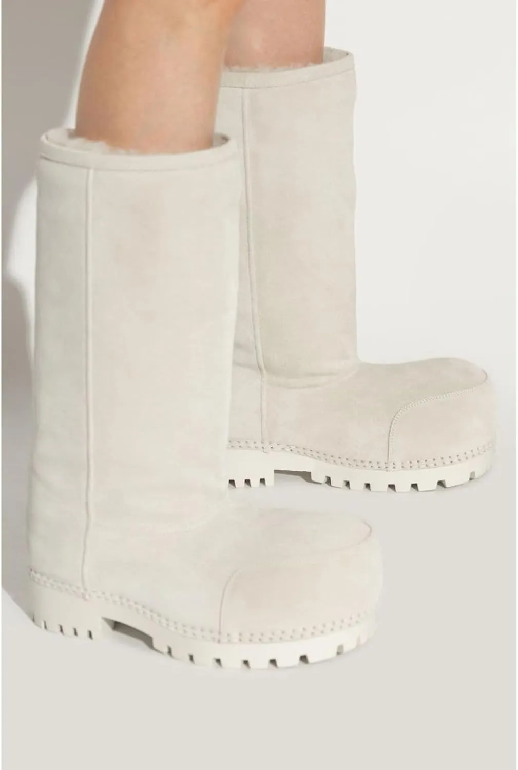 Women's Platform Snow Boots Suede Fur Hippy Mid Calf Winter Boots Classic Slip On Comfortable High Boots Chunky Trending Shoes