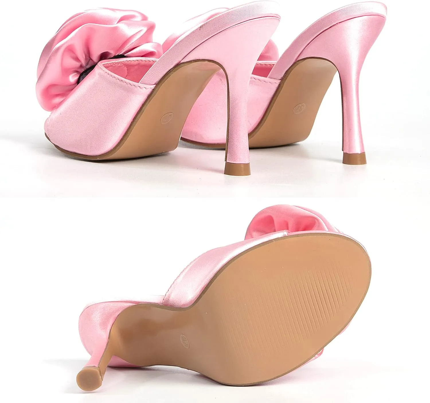 Women's Stilettos High Heels Mules Sandals Open Round Toe Slip On Backless Sexy Flowers Dress Pumps Evening Party Prom Shoes
