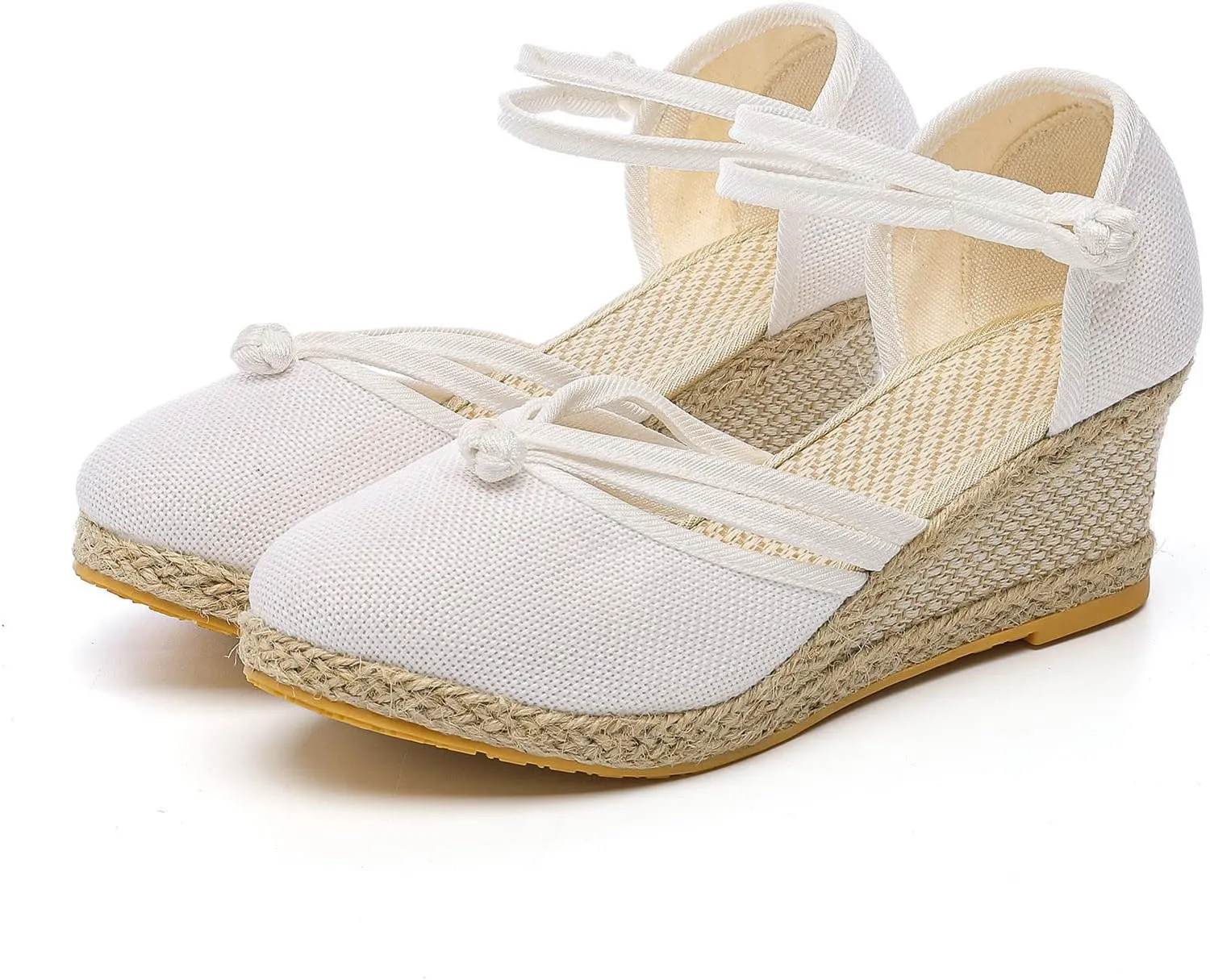 Womenyiaor Sandals for Women Dressy Summer, Women's Ankle Strap Closed Toe Espadrille Wedge Sandals Dressy Platform Wedge Sandals Casual Shoes (a-White, 9)