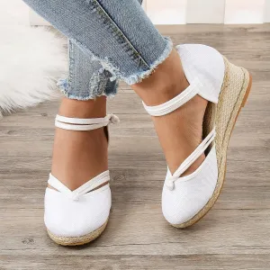 Womenyiaor Sandals for Women Dressy Summer, Women's Ankle Strap Closed Toe Espadrille Wedge Sandals Dressy Platform Wedge Sandals Casual Shoes (a-White, 9)