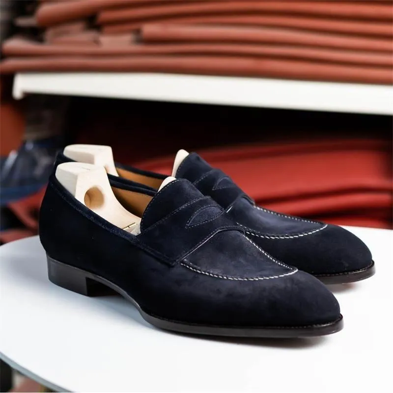 xiangtuibao Fashion Loafers Men Shoes Classic Versatile Business Casual Everyday Square Toe Stitches Faux Suede Solid Color Dress Shoes