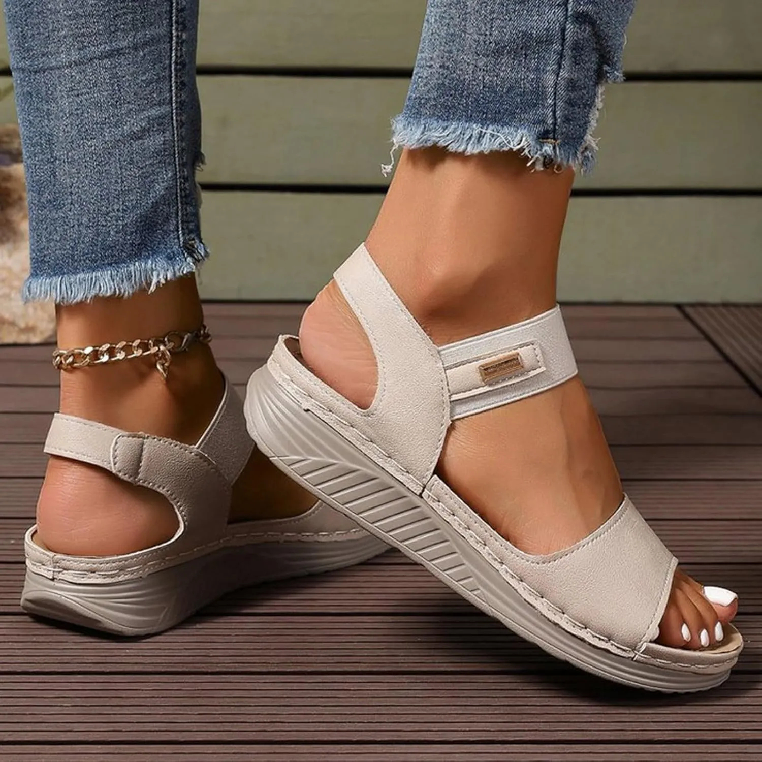 ZSpzx Orthopedic Sandals for Women Arch Support Wedge Flip Flops Plantar Fasciitis Bunion Slide Comfortable Fish Mouth Ankle Elastic Strap Summer Walking Outdoor Casual Slip on Beach Shoes