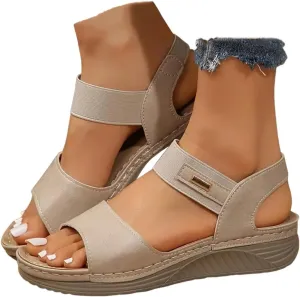 ZSpzx Orthopedic Sandals for Women Arch Support Wedge Flip Flops Plantar Fasciitis Bunion Slide Comfortable Fish Mouth Ankle Elastic Strap Summer Walking Outdoor Casual Slip on Beach Shoes