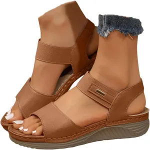 ZSpzx Orthopedic Sandals for Women Arch Support Wedge Flip Flops Plantar Fasciitis Bunion Slide Comfortable Fish Mouth Ankle Elastic Strap Summer Walking Outdoor Casual Slip on Beach Shoes