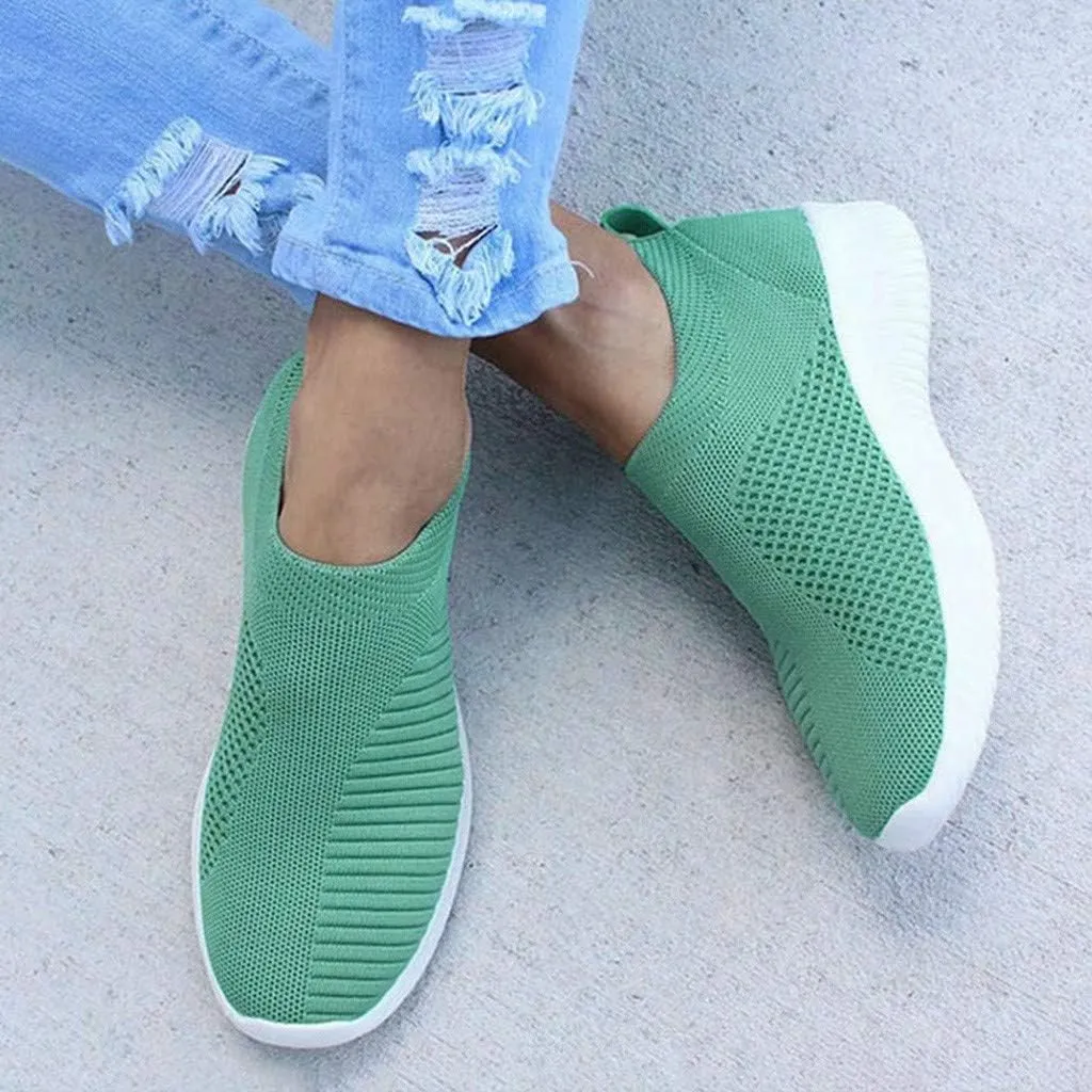ZSpzx Quick Dry Casual Boat Shoes for Women Ladies Flat Fashion Casual Loafers Slip On Low Top Mesh Breathable Elastic Athletic Non Slip Tennis Jogging Sneakers for Gym Travel Daily Wear